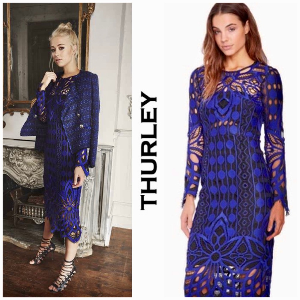 NWT Thurley Nightfall Lace Overlay Crochet Midi Sheath Dress - Picture 4 of 16